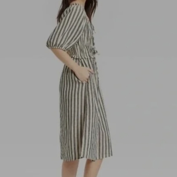 Universal Thread Navy White Linen Blend Milk maid Striped Puff Sleeve Dress XXL - Picture 13 of 14